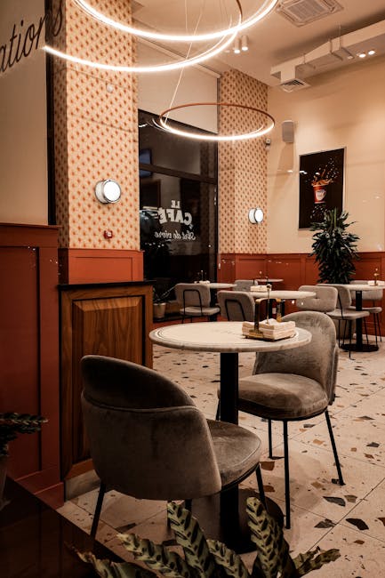 Warm cafe interior with inviting lighting